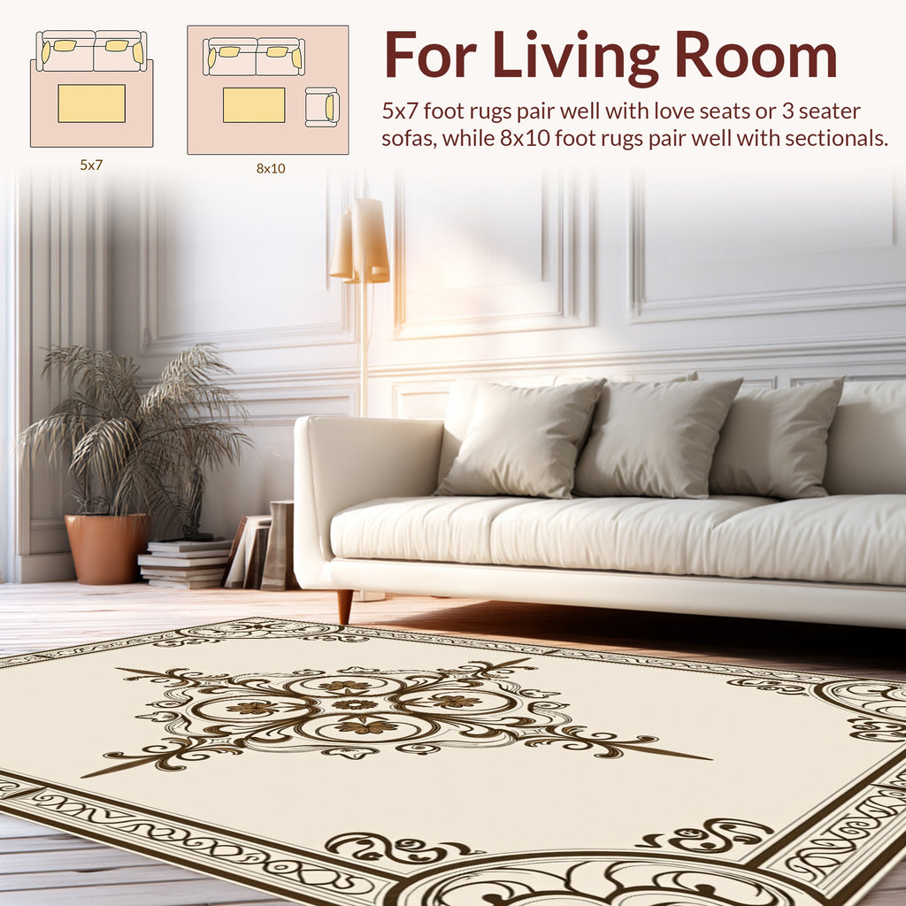 Intricate Floral Scrollwork with Borders Rug