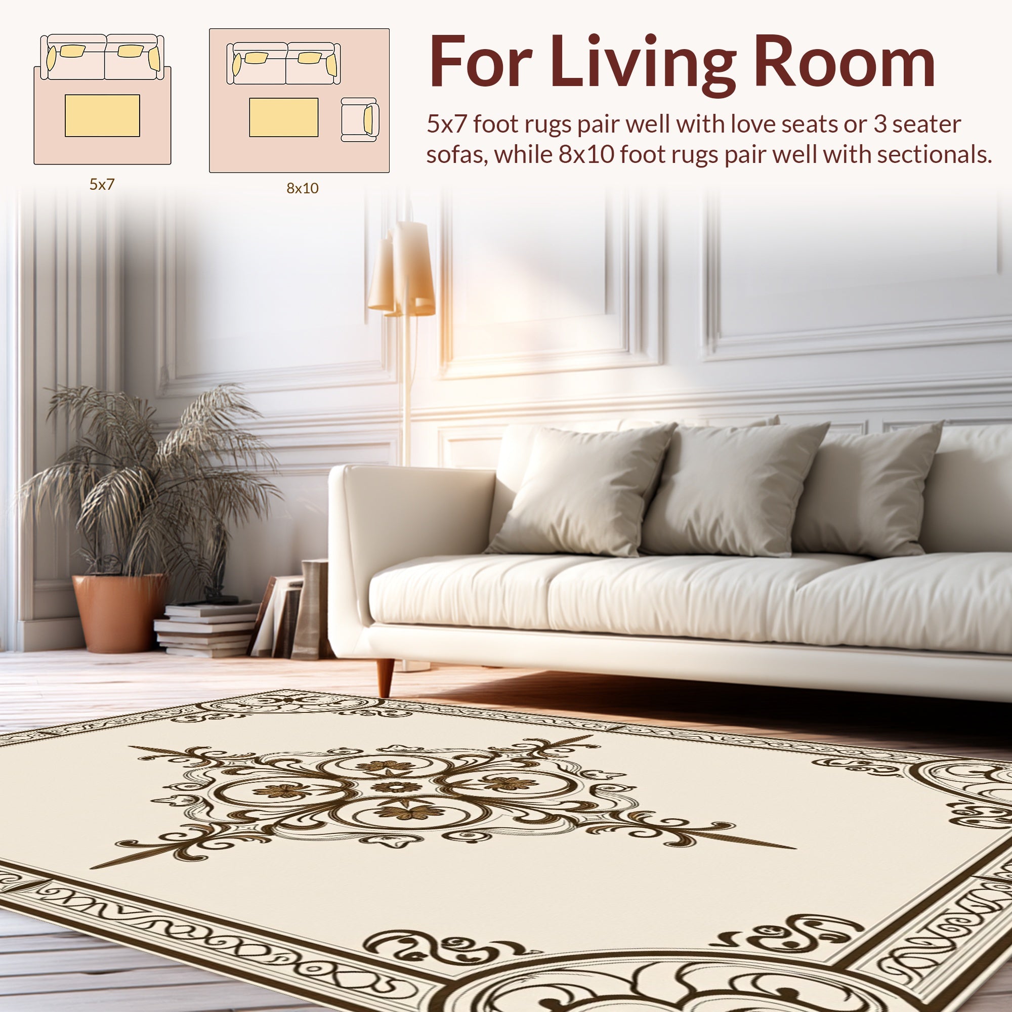 Intricate Floral Scrollwork with Borders Rug