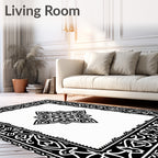 Classic Black White Floral Inlay Rug