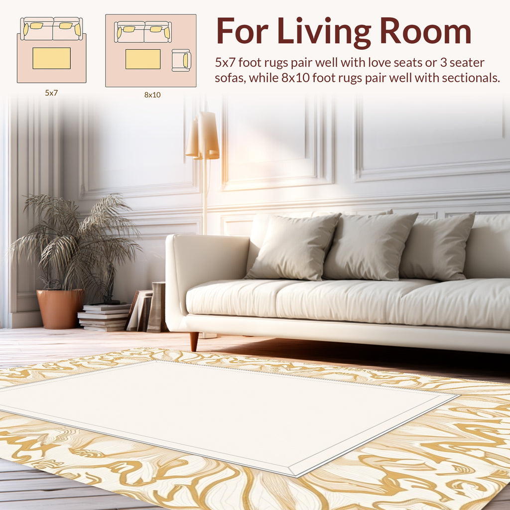 Golden Organic Swirls Decorative Pattern Rug