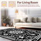 Black White Intricate Mandala Floral Design Rug