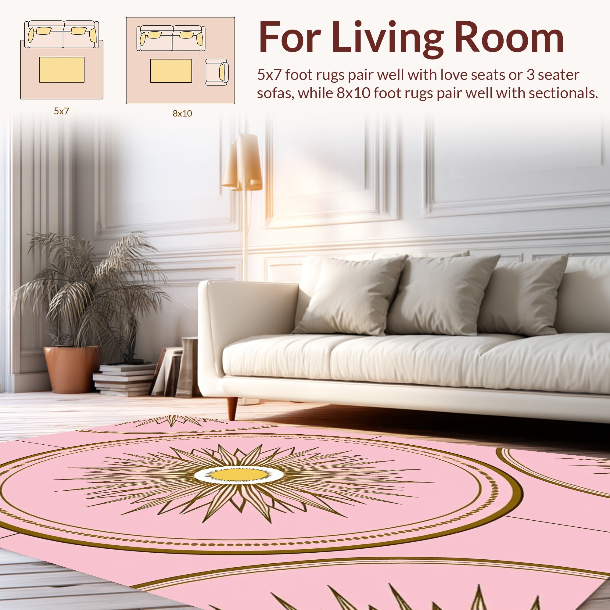Pink Sunburst Geometric Pattern Rug