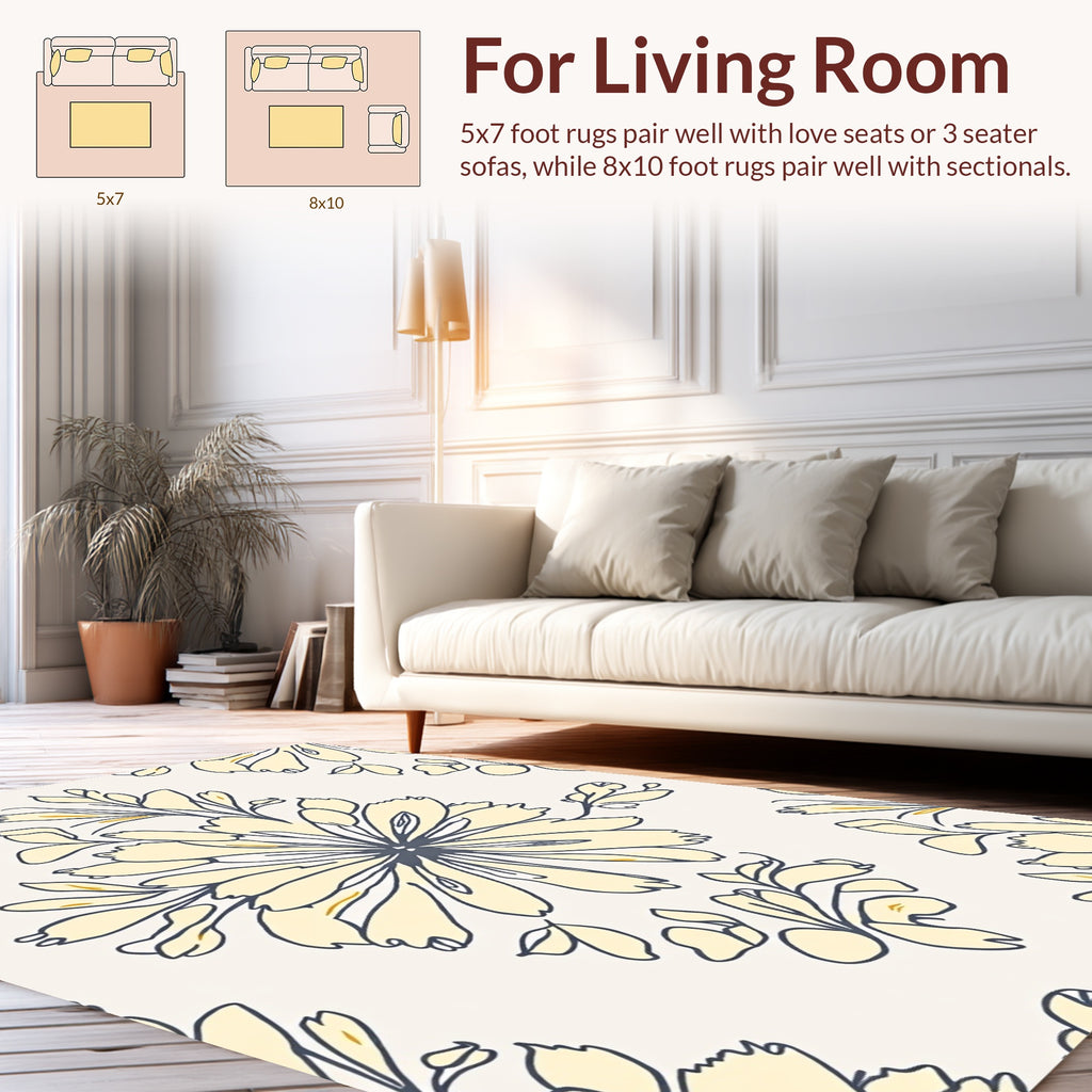 Soft Yellow Watercolor Floral Pattern Rug