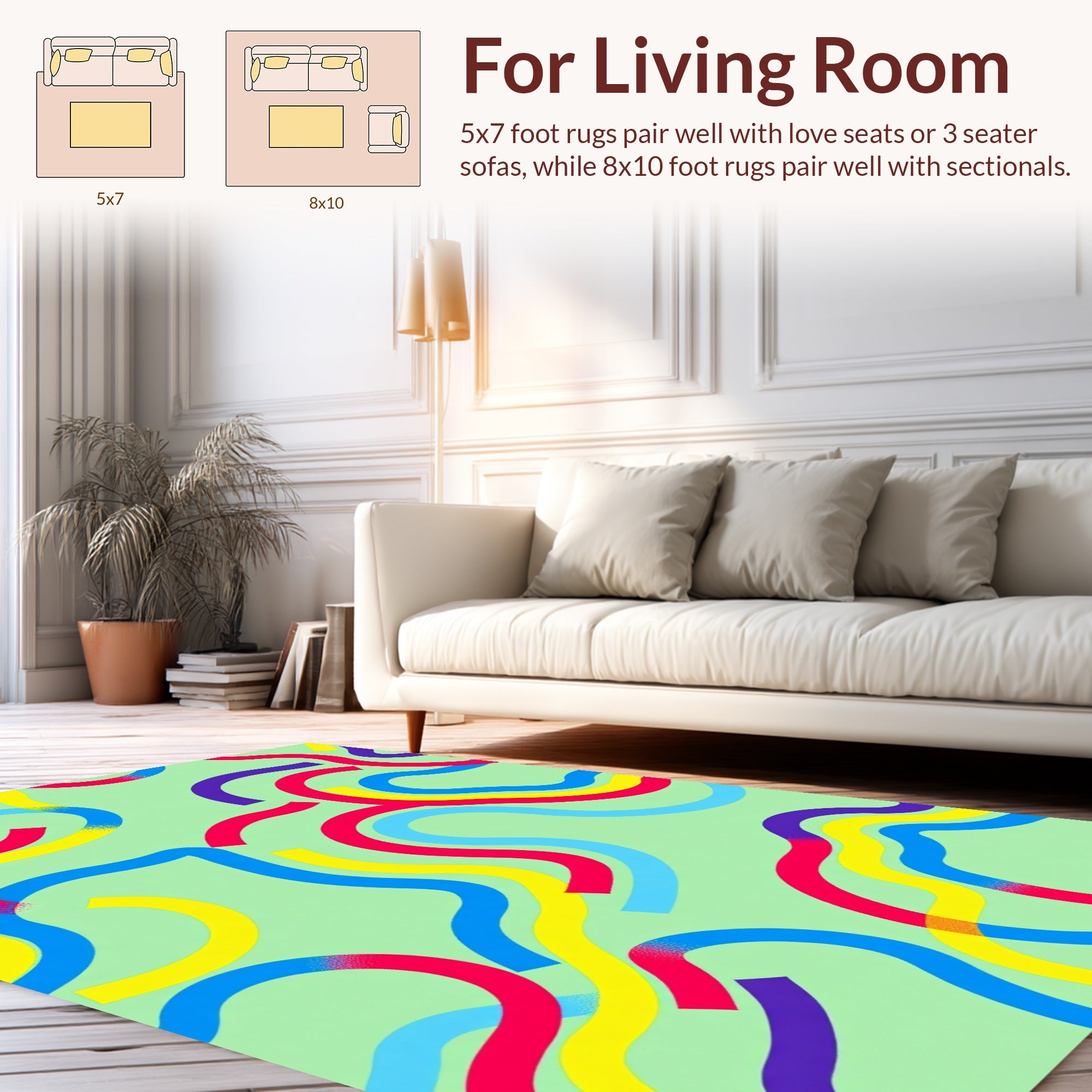 Bright Wavy Multi Colored Abstract Rug