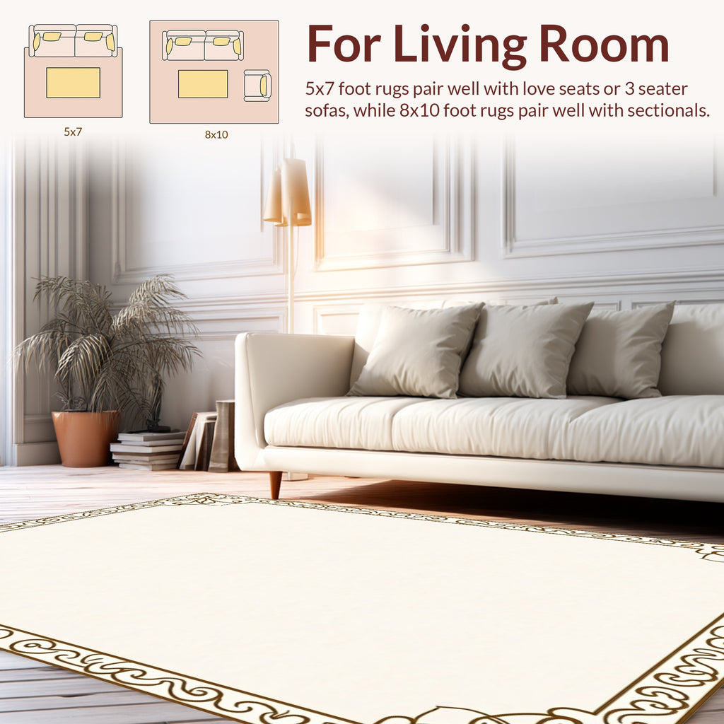 Ornate Scrollwork Traditional Border Design Rug