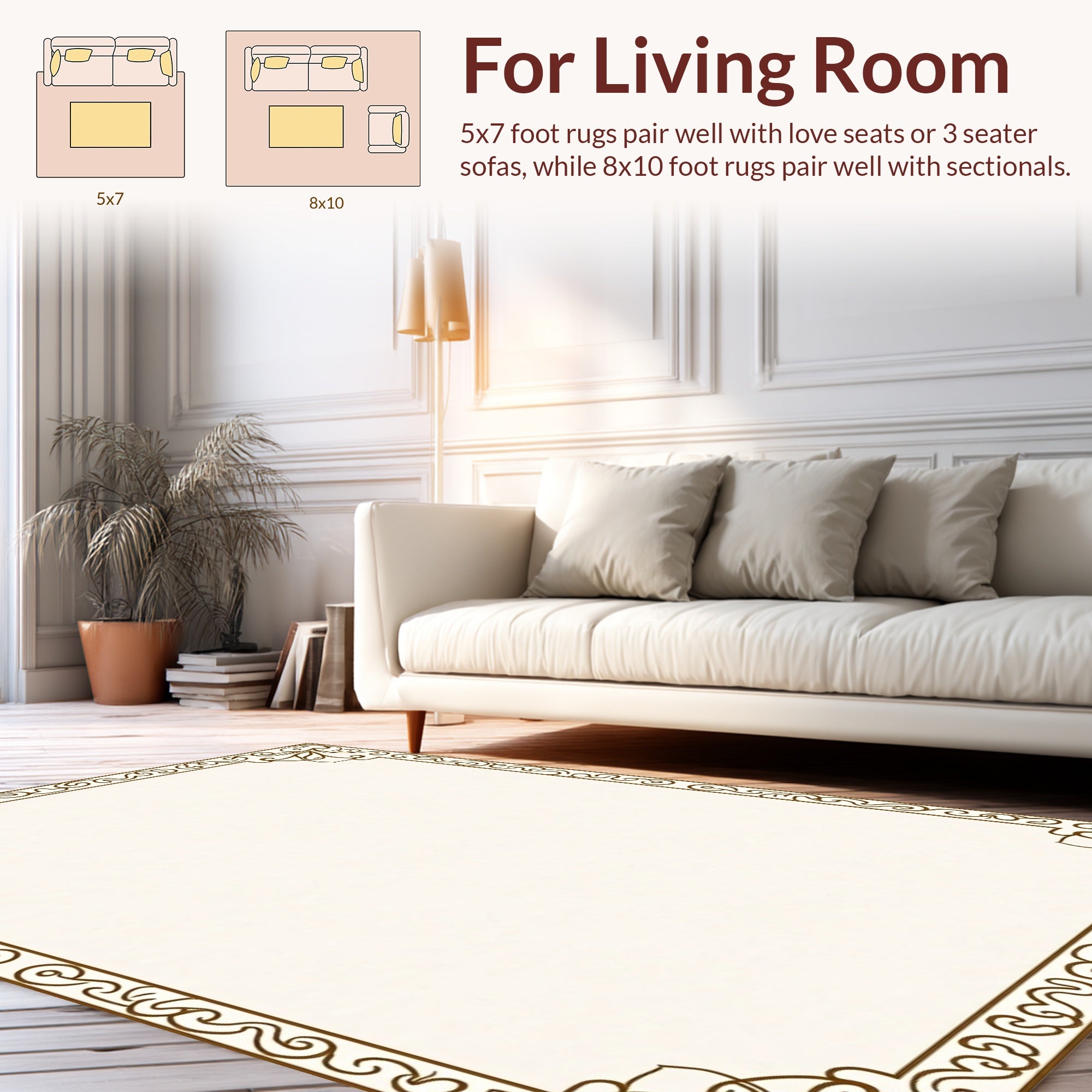 Ornate Scrollwork Traditional Border Design Rug