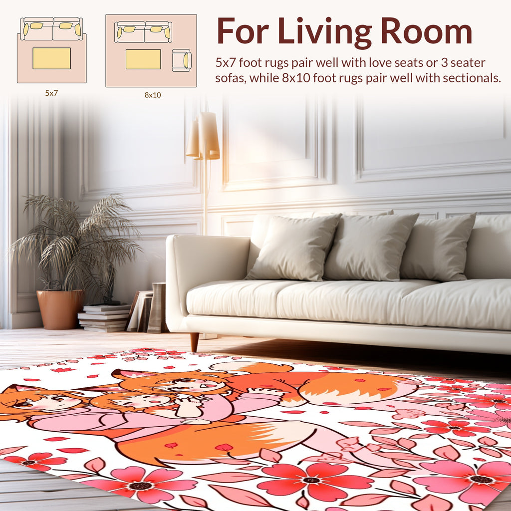 Enchanted Fox Family Floral Print Rug