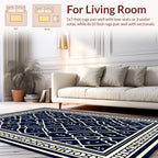Elegant Navy Ivory Damask Pattern Rug
