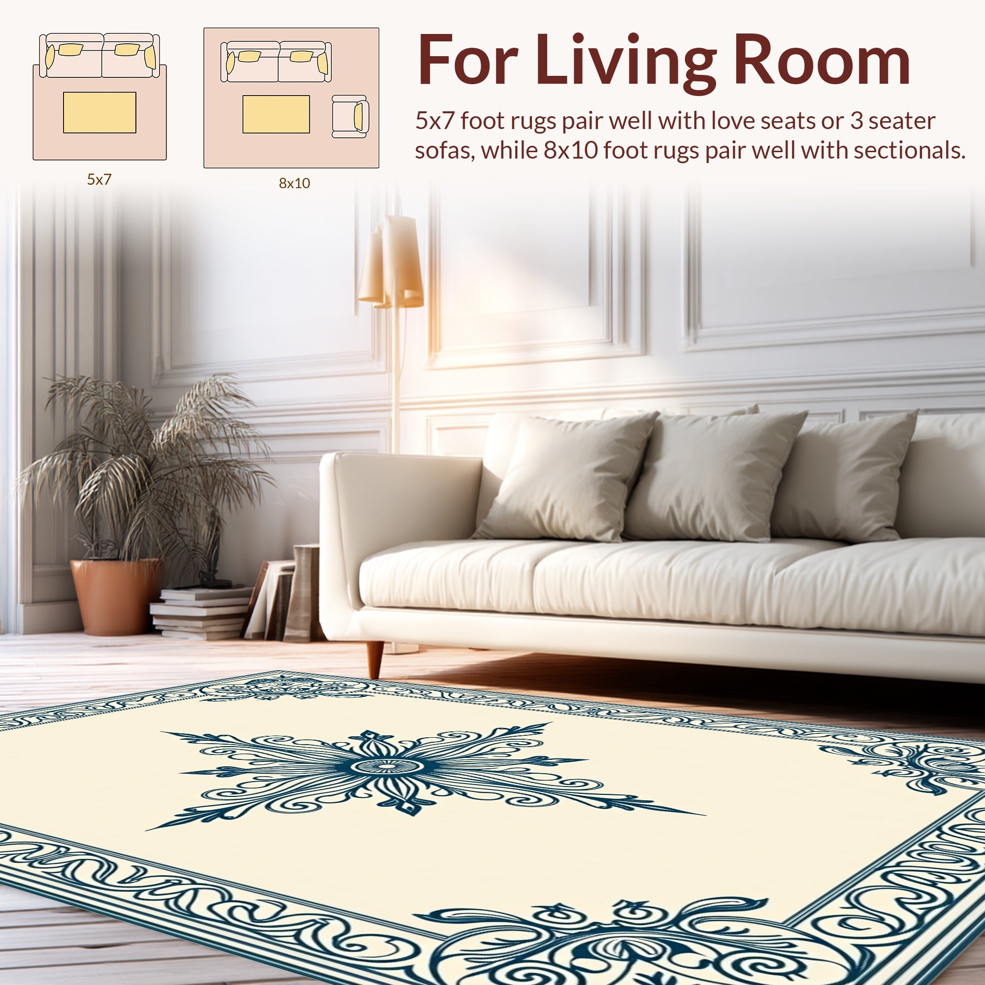 Ornate Teal Floral Medallion Pattern Rug