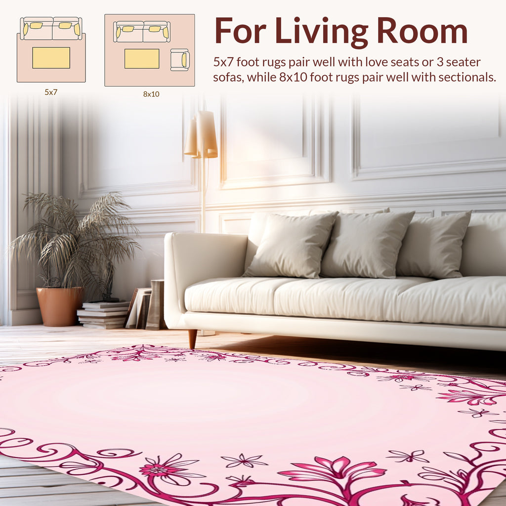 Elegant Floral Swirls In Pink Rug