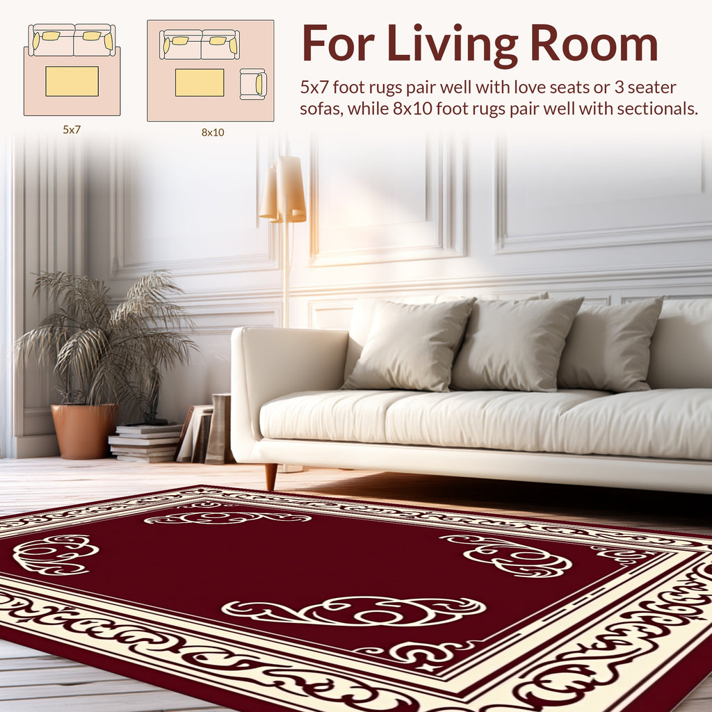 Classic Burgundy Cream Ornamental Design Rug
