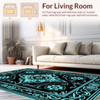 Ornate Floral Medallion Black Turquoise Rug