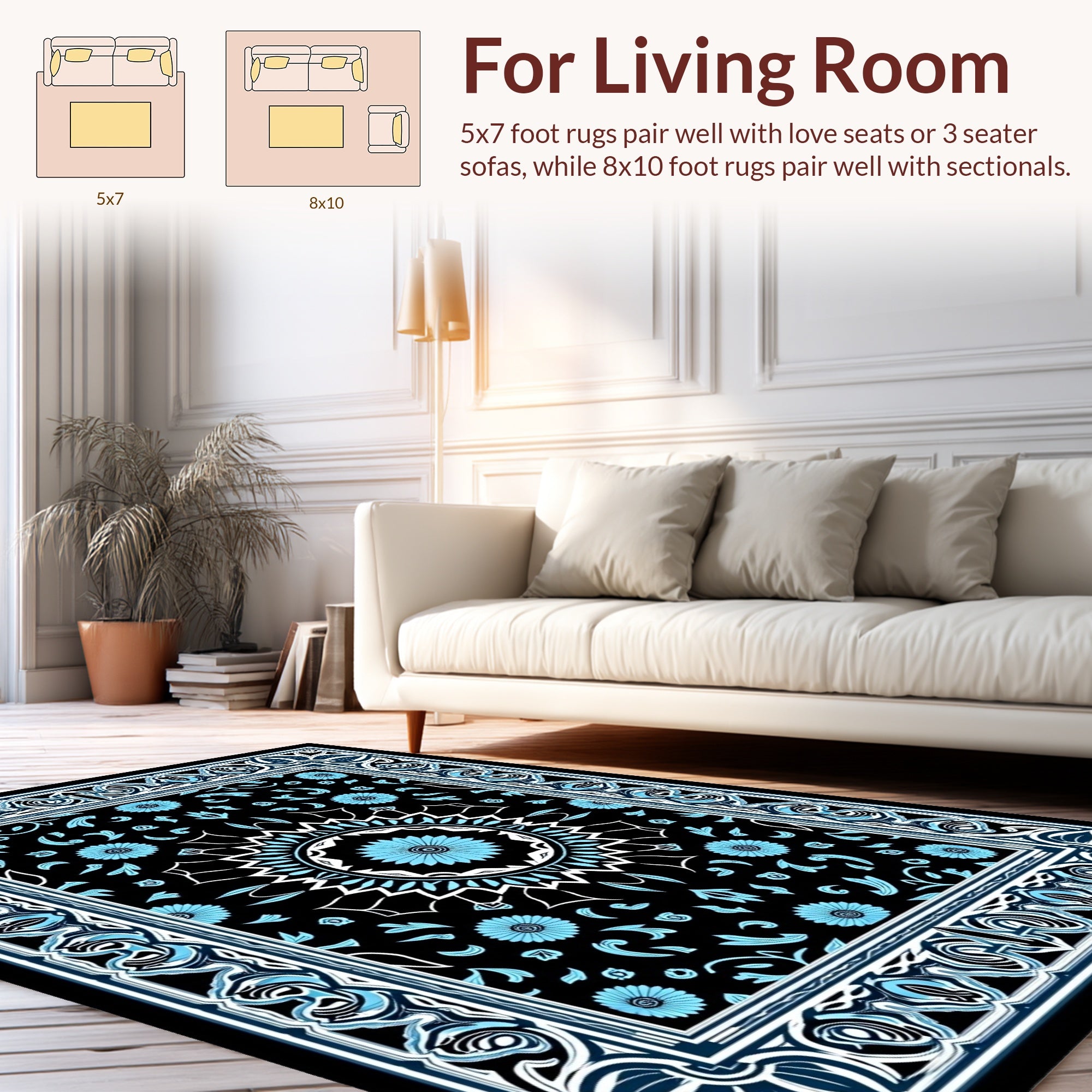 Intricate Blue Floral Mandala Pattern Rug