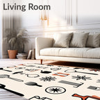 Retro Kitchenware And Flower Graphic Rug