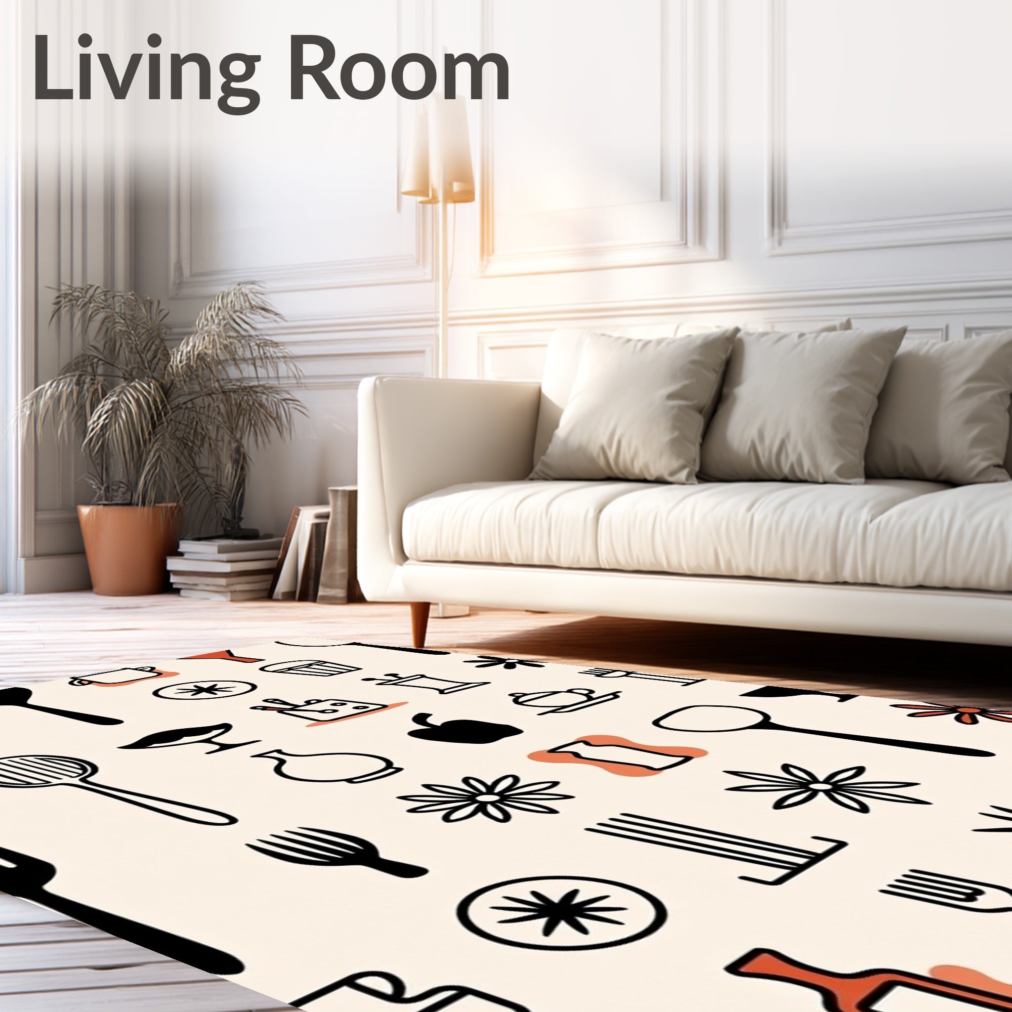 Retro Kitchenware And Flower Graphic Rug