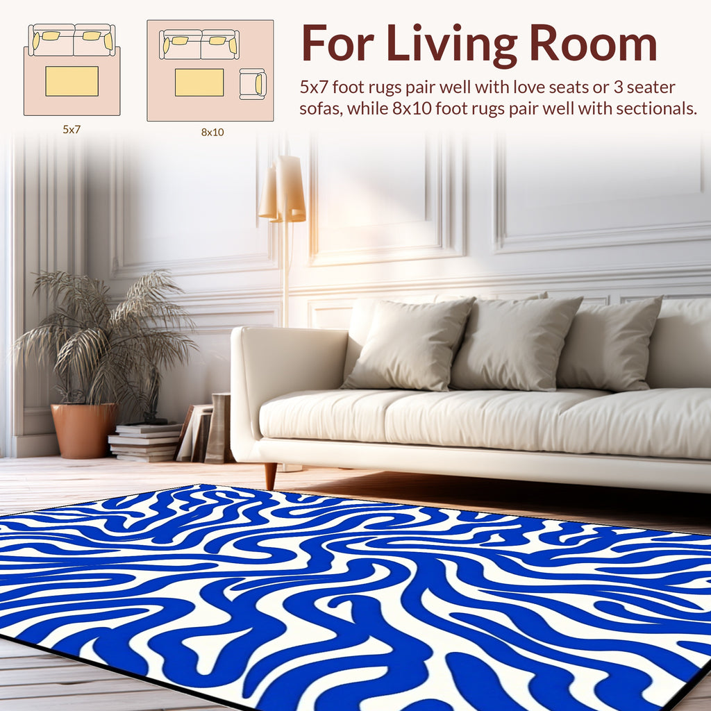 Bold Blue Wavy Abstract Pattern Rug
