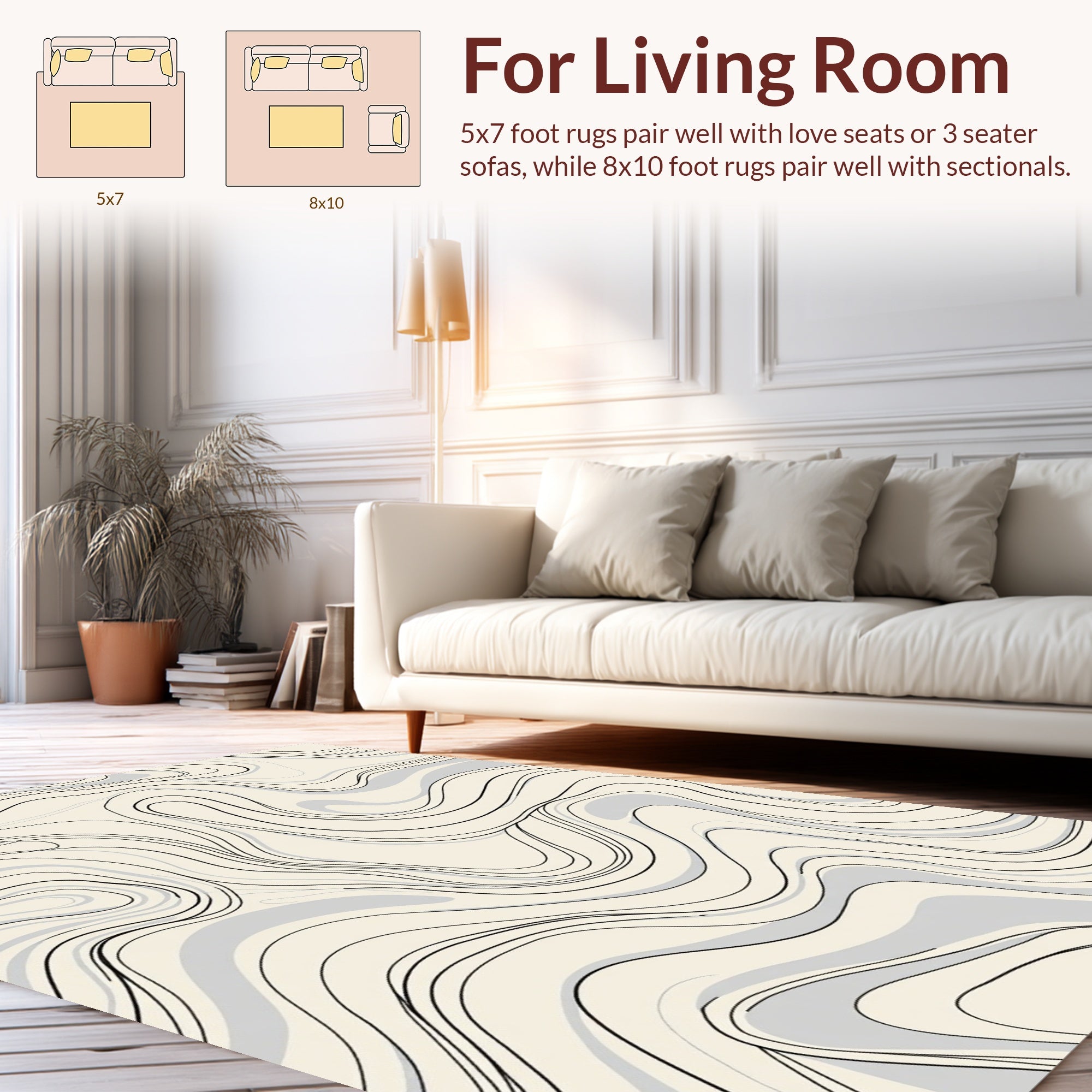 Abstract Wavy Grey Line Pattern Rug