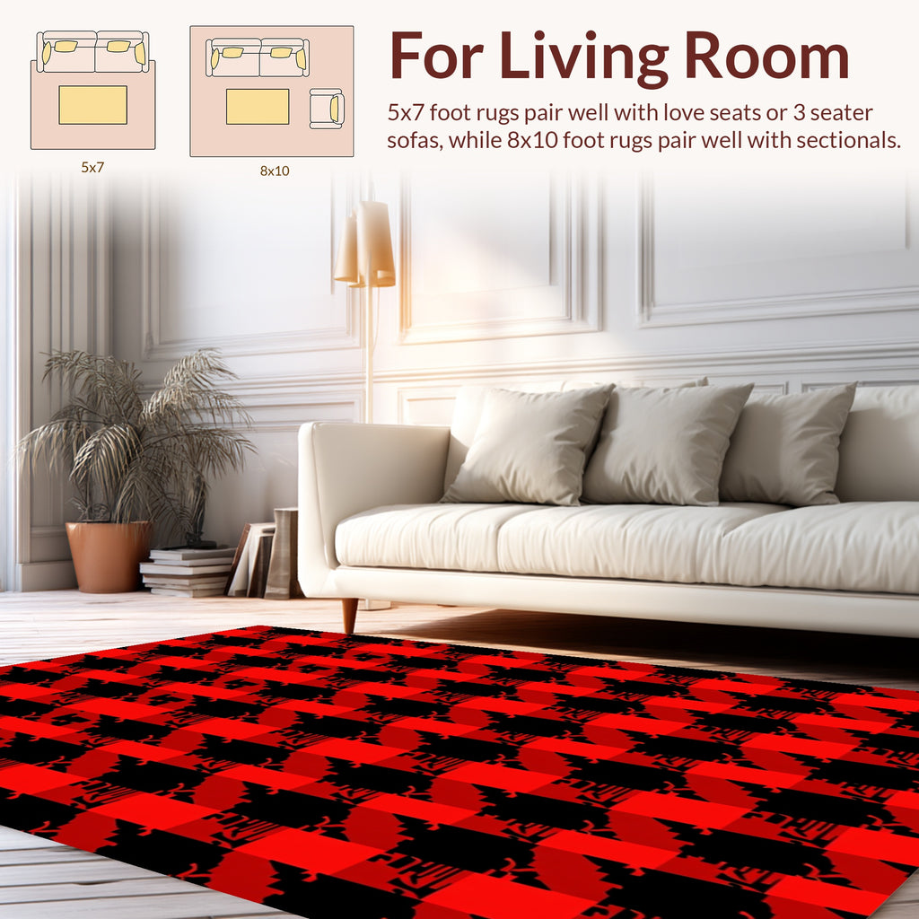 Red Black Abstract Checkered Design Rug