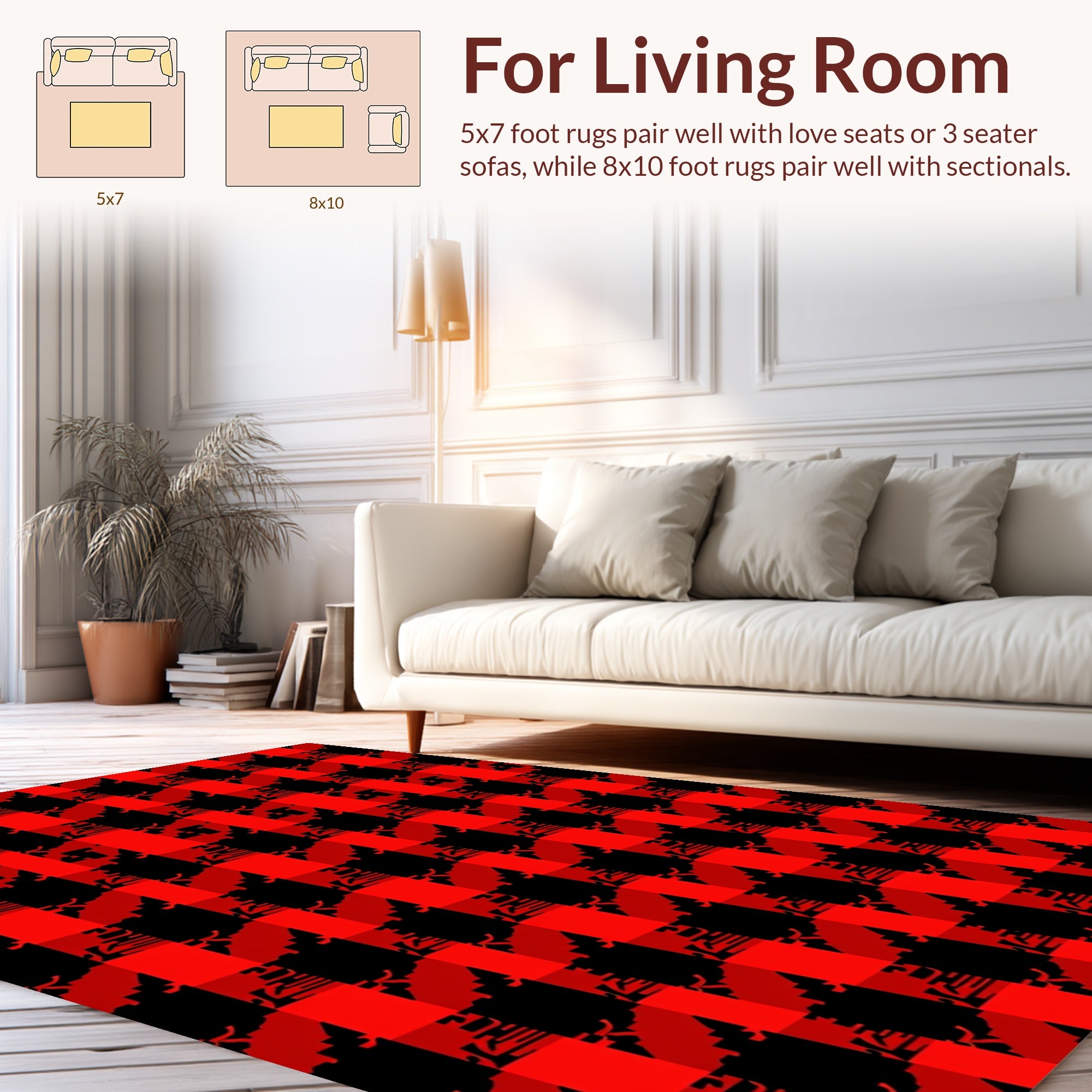 Red Black Abstract Checkered Design Rug