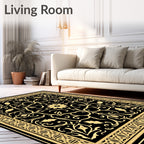 Golden Floral Scroll Pattern Rug