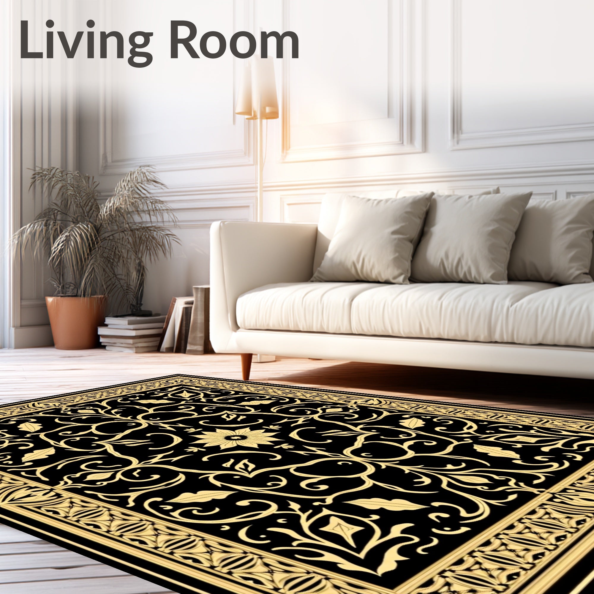 Golden Floral Scroll Pattern Rug