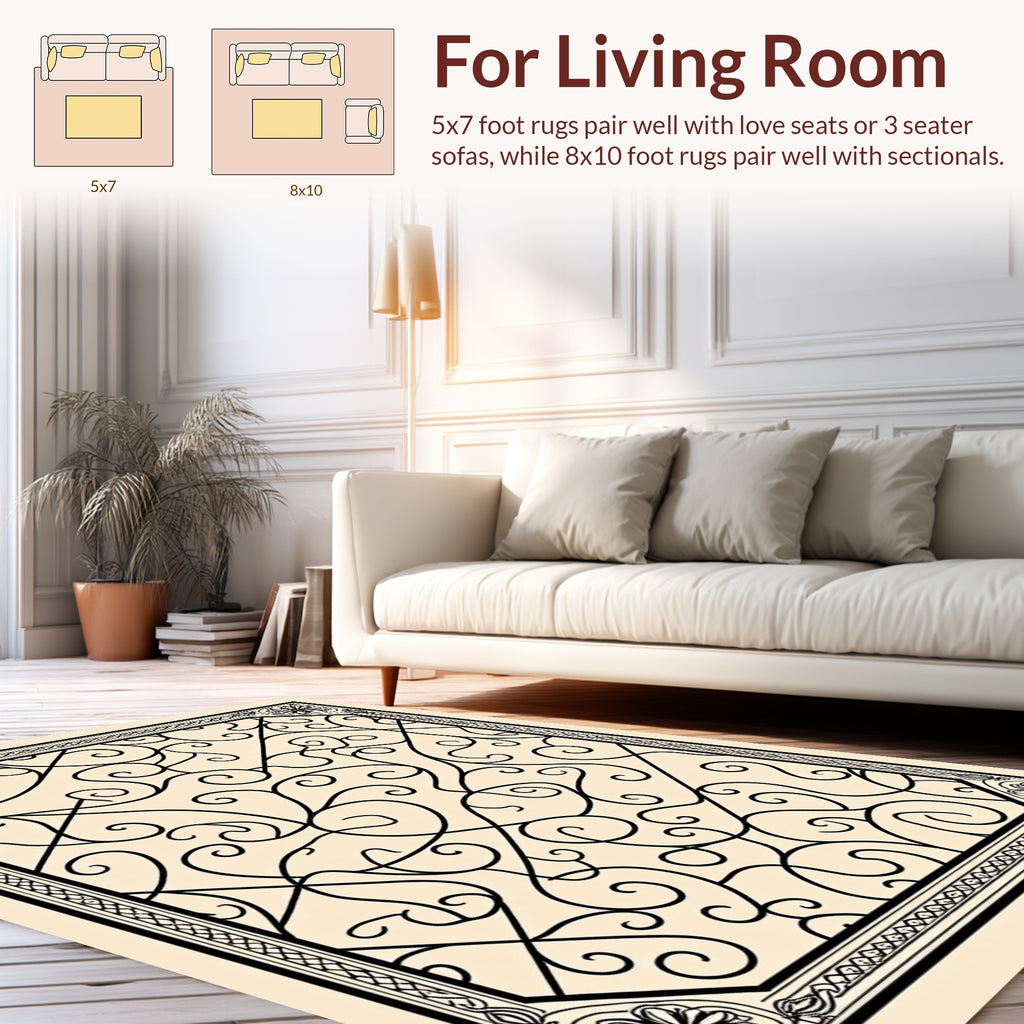 Ornate Scrollwork Floral Detail Rug