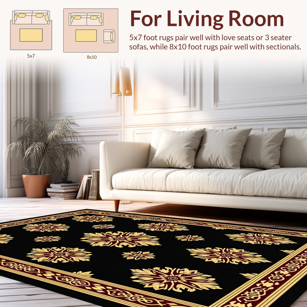 Ornate Gold Floral Patterned Rug