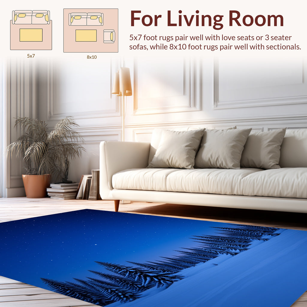 Wintery Forest Under Starry Night Sky Rug