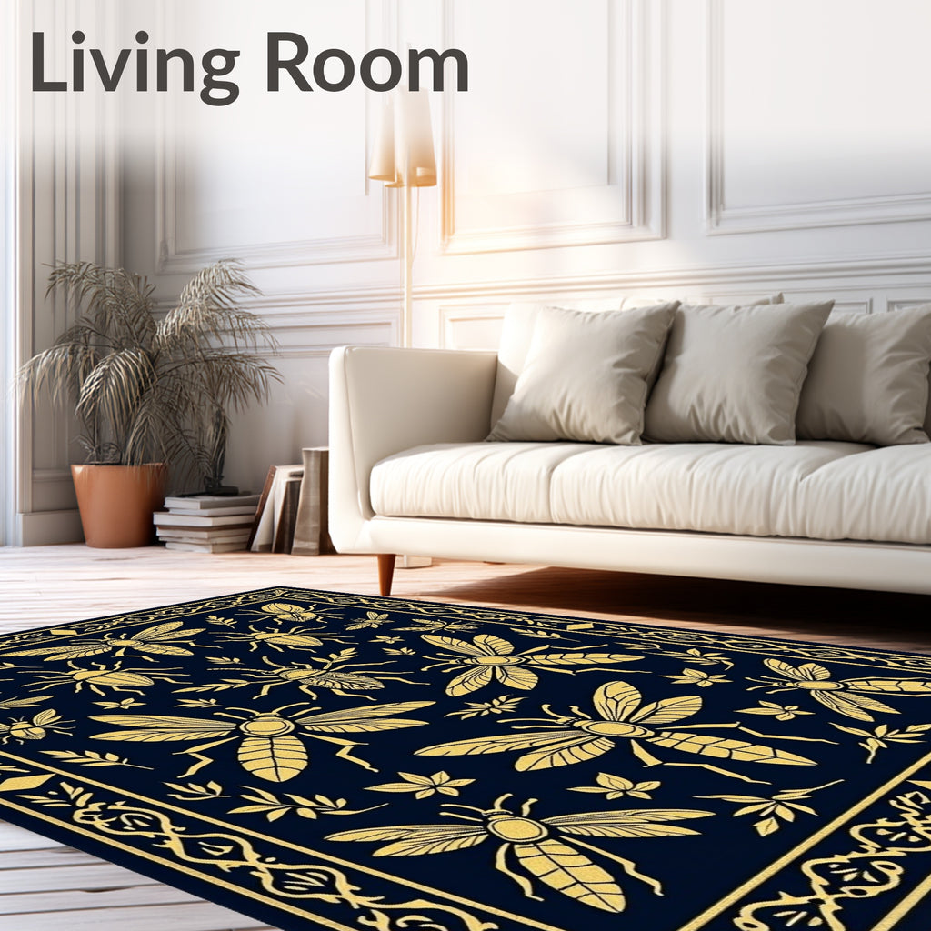Golden Insects on Navy Blue Field Rug