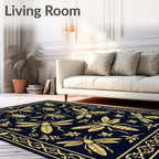 Golden Insects on Navy Blue Field Rug
