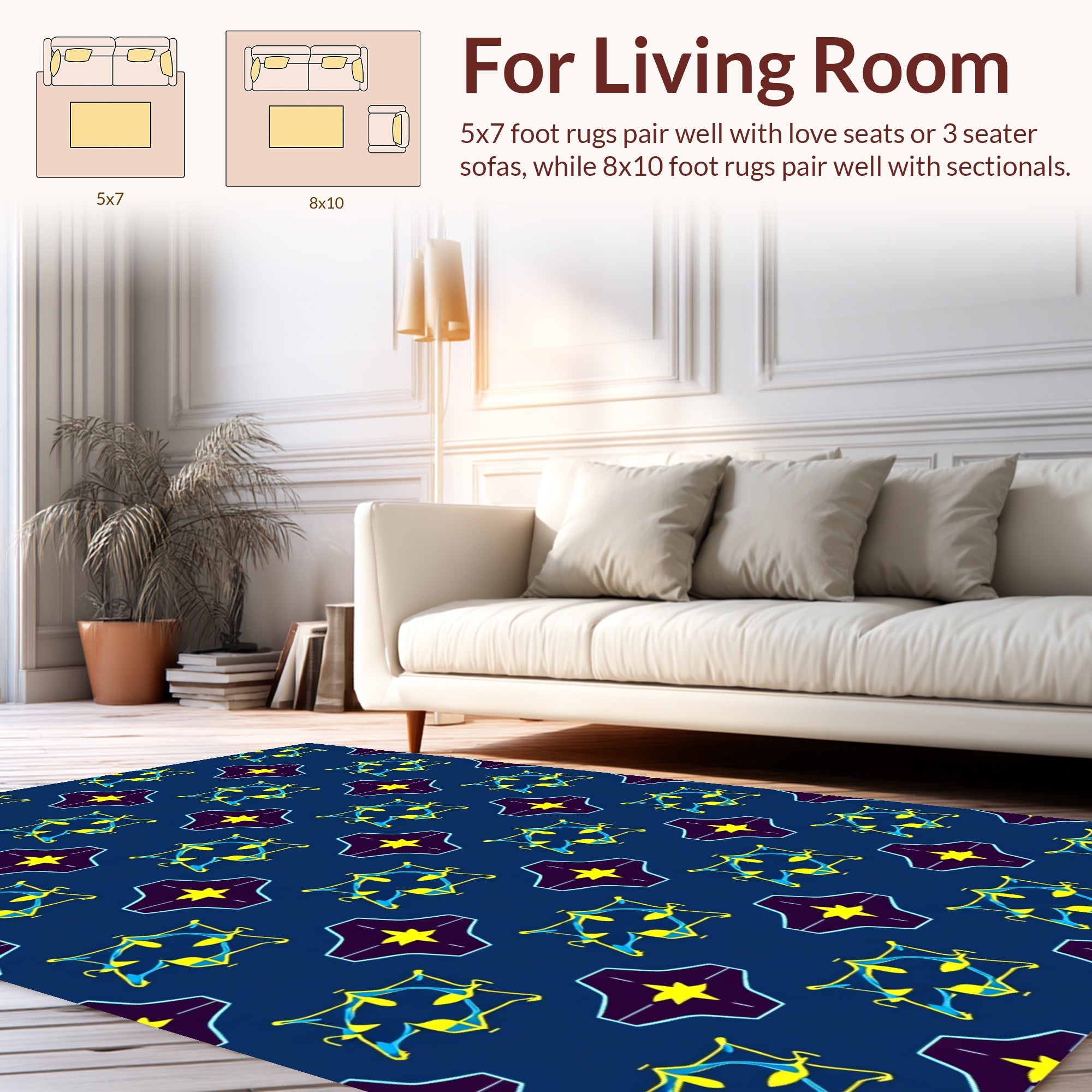 Bold Blue Yellow Abstract Stars Rug