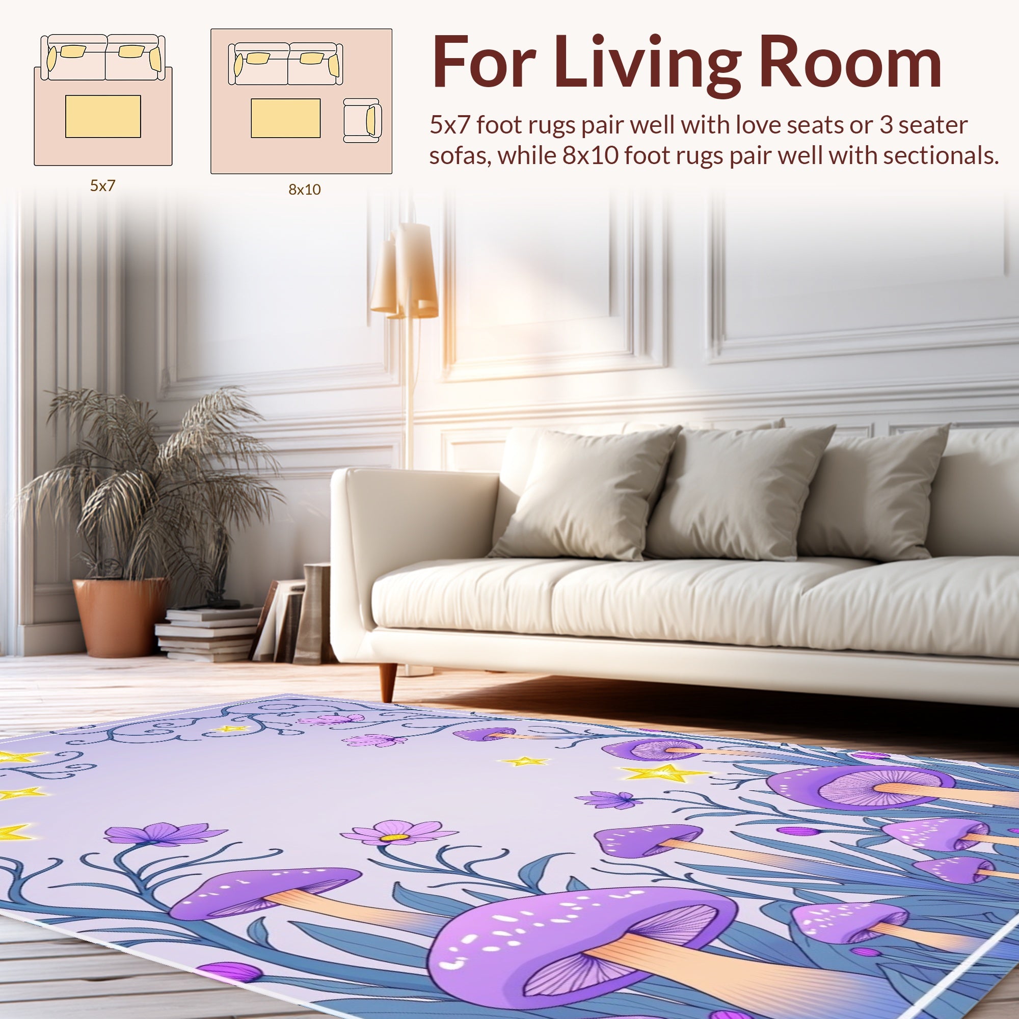 Whimsical Mushroom Star Pattern Rug