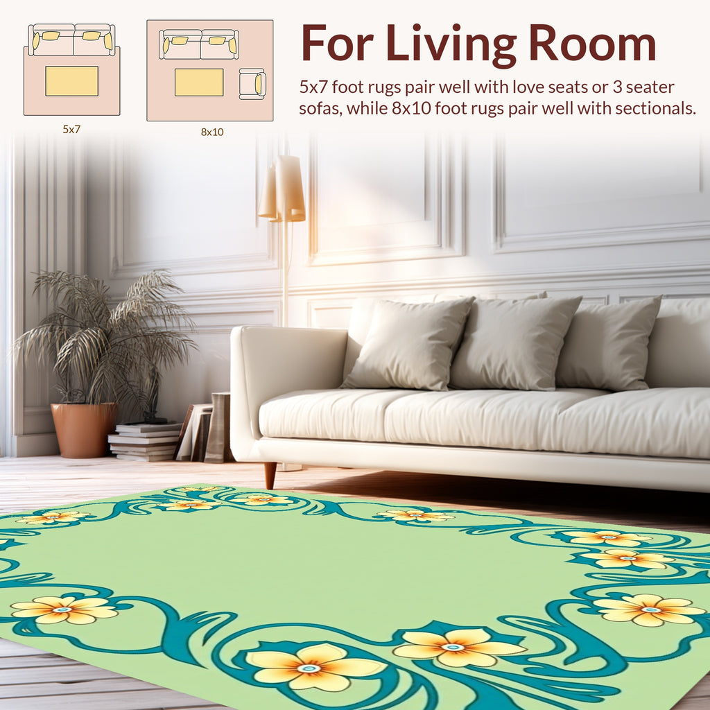 Floral Art Nouveau Teal Border Rug