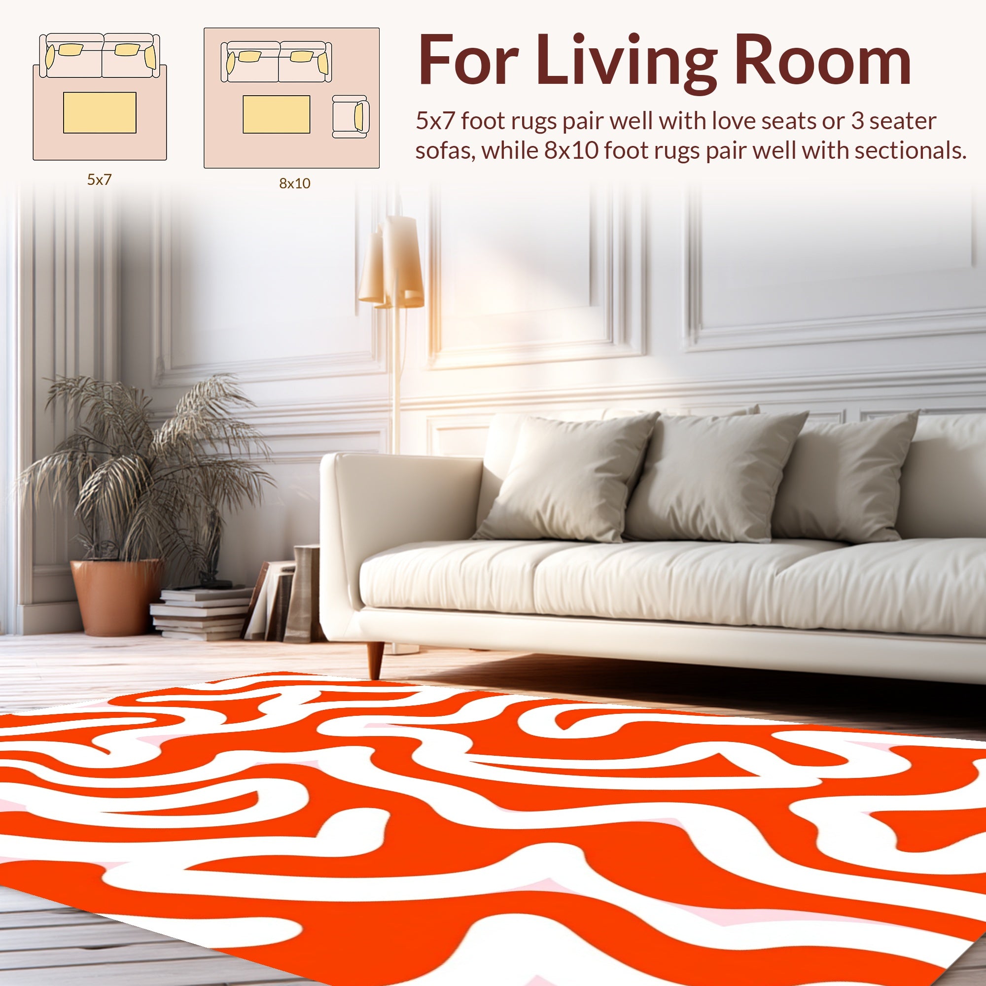 Bold Orange White Swirl Pattern Rug