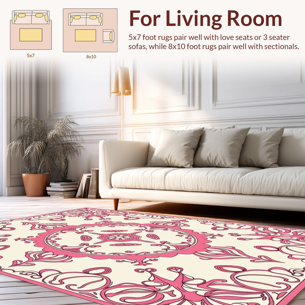 Pink Floral Tones Mandala Inspired Design Rug