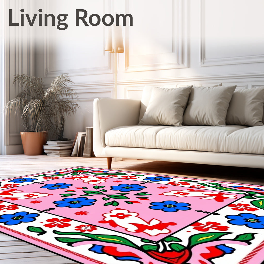 Bold Pink Floral Blossom Medallion Rug