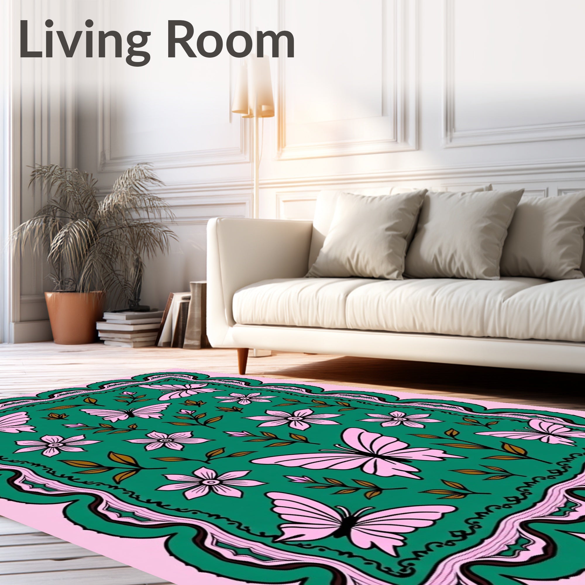 Pink Butterfly Blossom Teal Rug