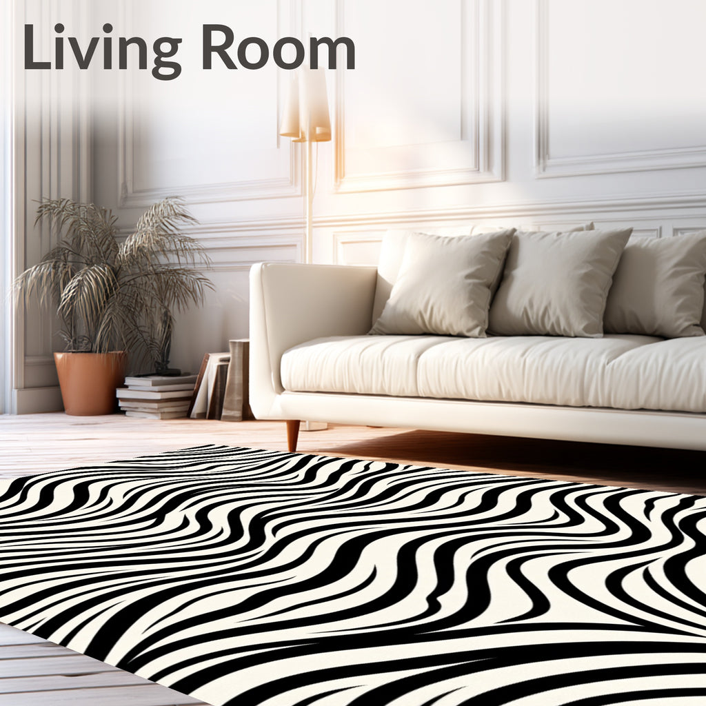 Cream Black Wavy Stripe Texture Rug