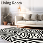Cream Black Wavy Stripe Texture Rug