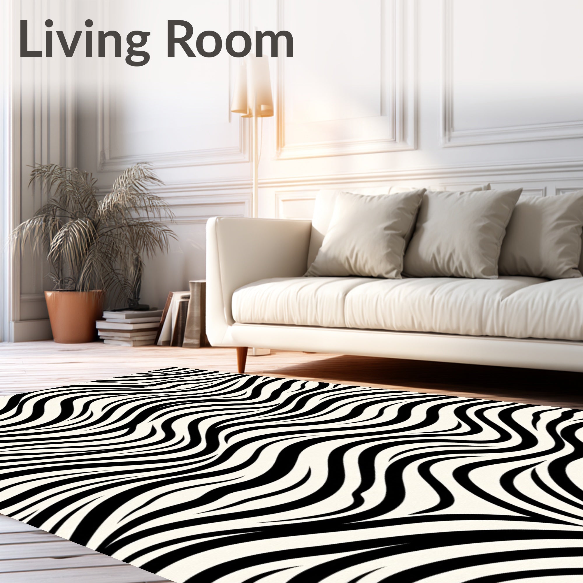 Cream Black Wavy Stripe Texture Rug