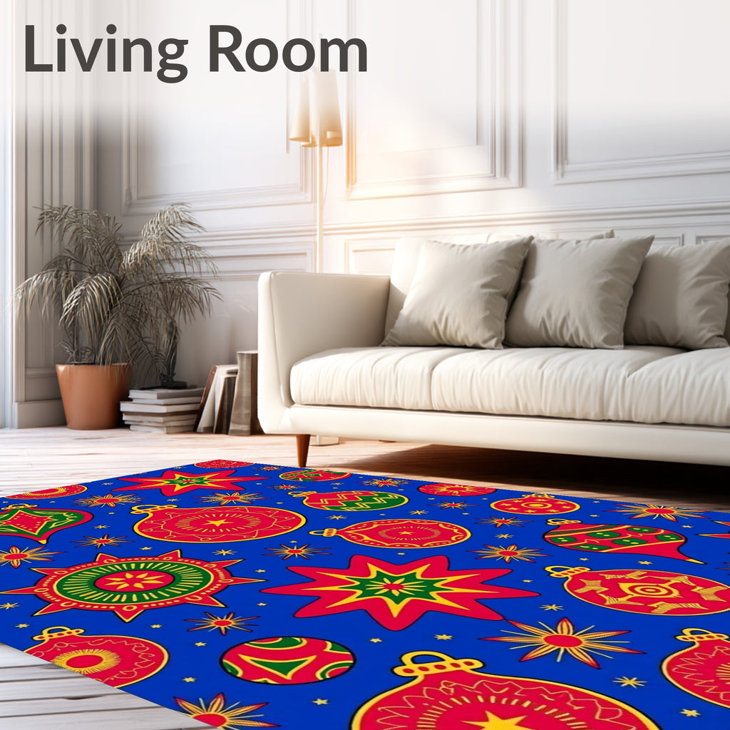 Festive Red Green Star Bauble Garland Rug