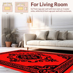 Rich Red Black Floral Symmetry Rug