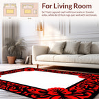 Red Black Floral Patterned Frame Design Rug
