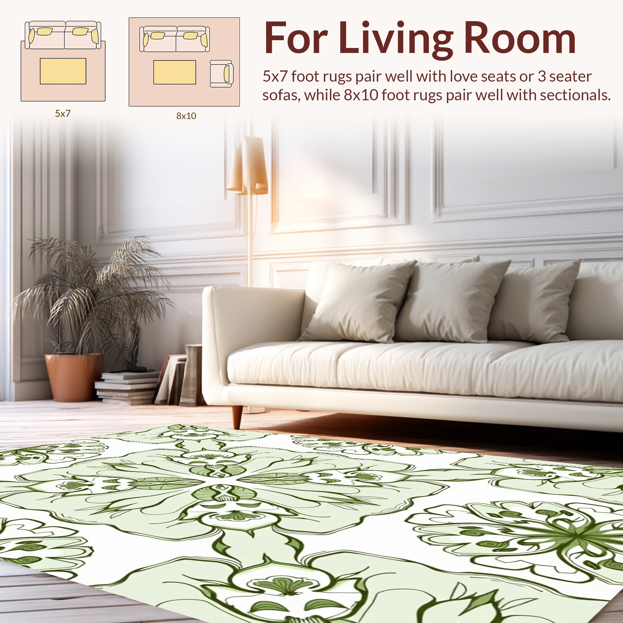 Green Floral Mandala Pattern Rug