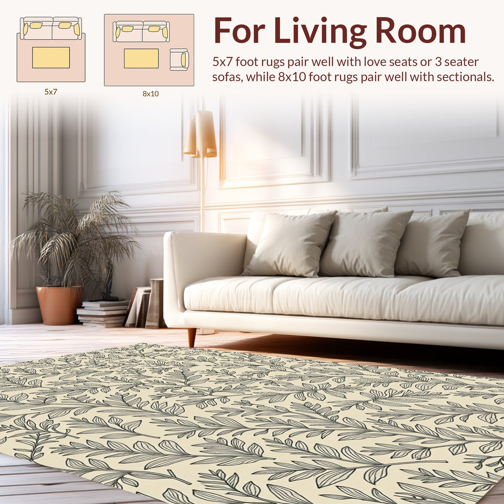 Botanical Outline Foliage Pattern Rug