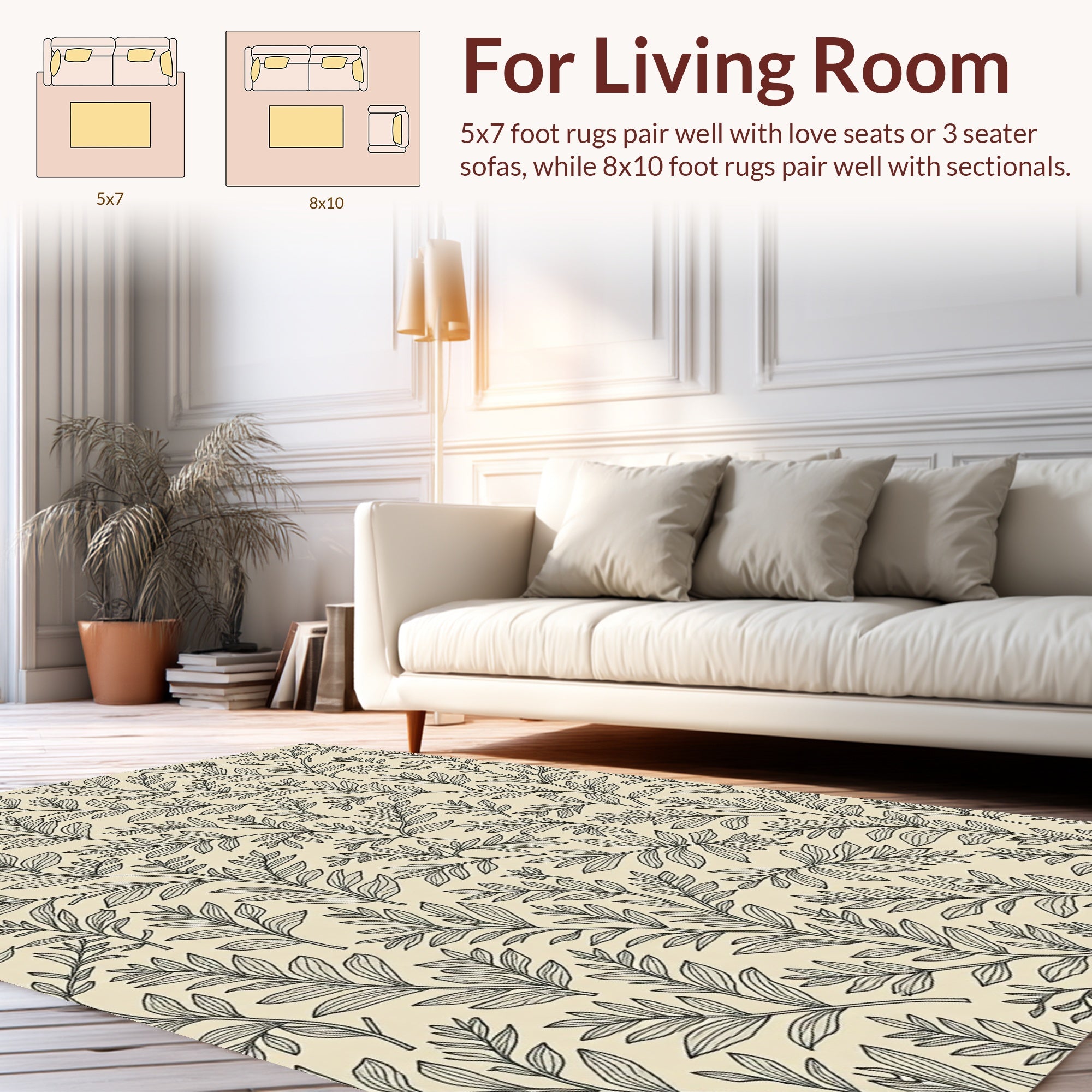 Botanical Outline Foliage Pattern Rug