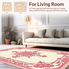 Ornate Pink Scrollwork Floral Design Rug