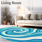 Aqua Blue Cream Swirling Waves Rug