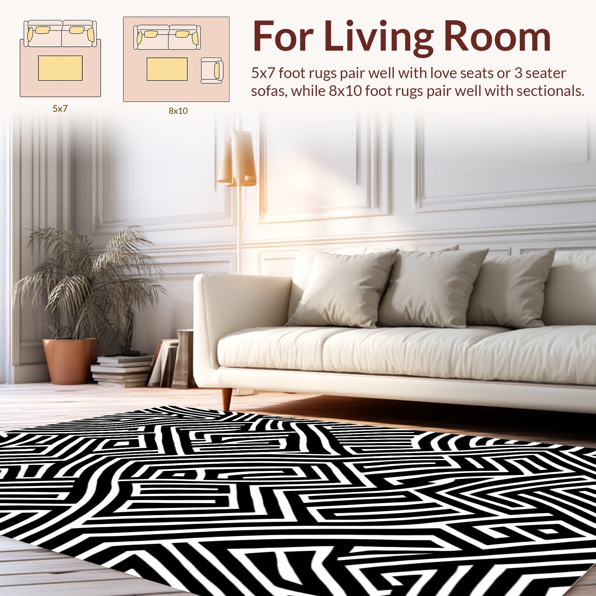 Monochrome Geometric Maze Pattern Rug