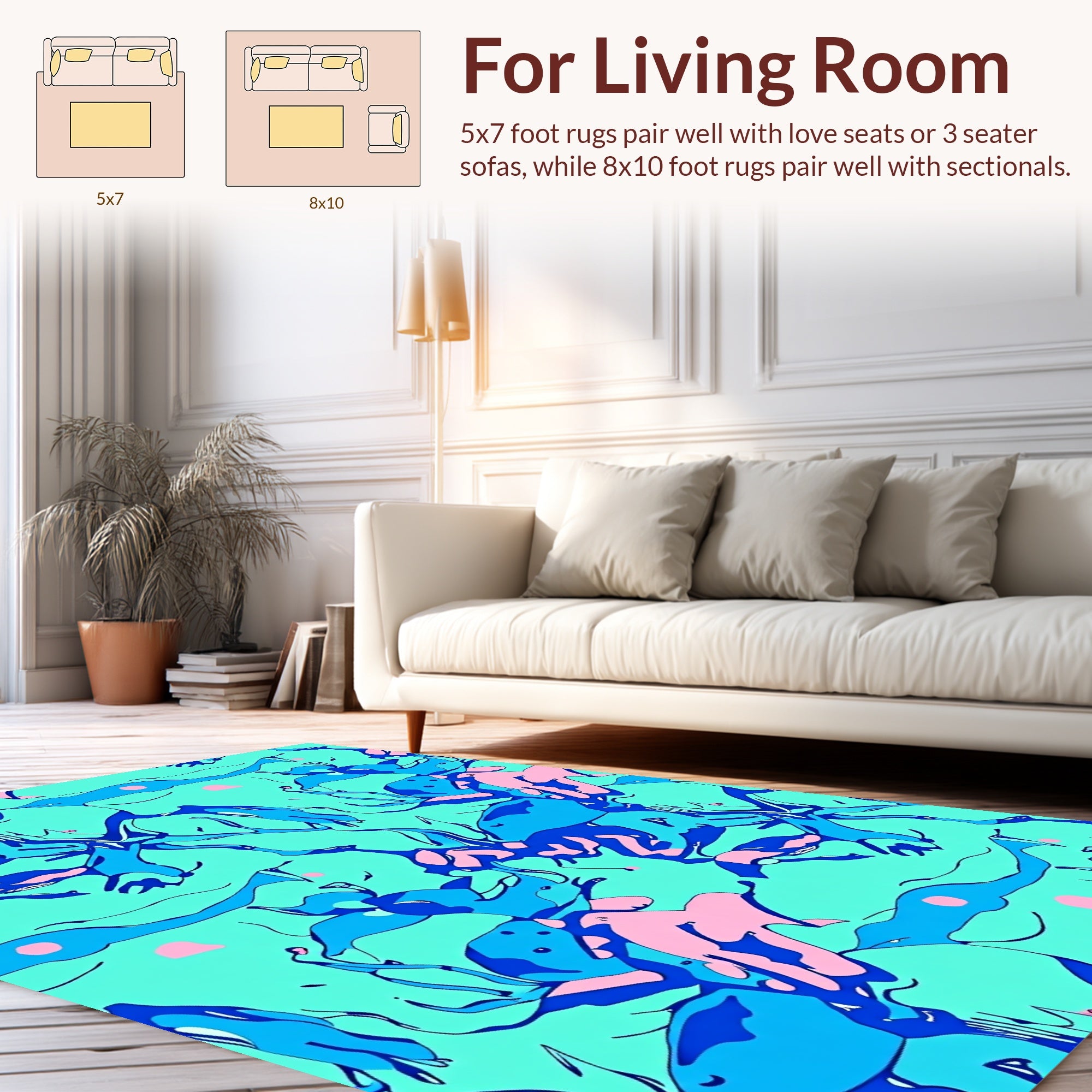 Abstract Blue Pink Swirls Pattern Rug